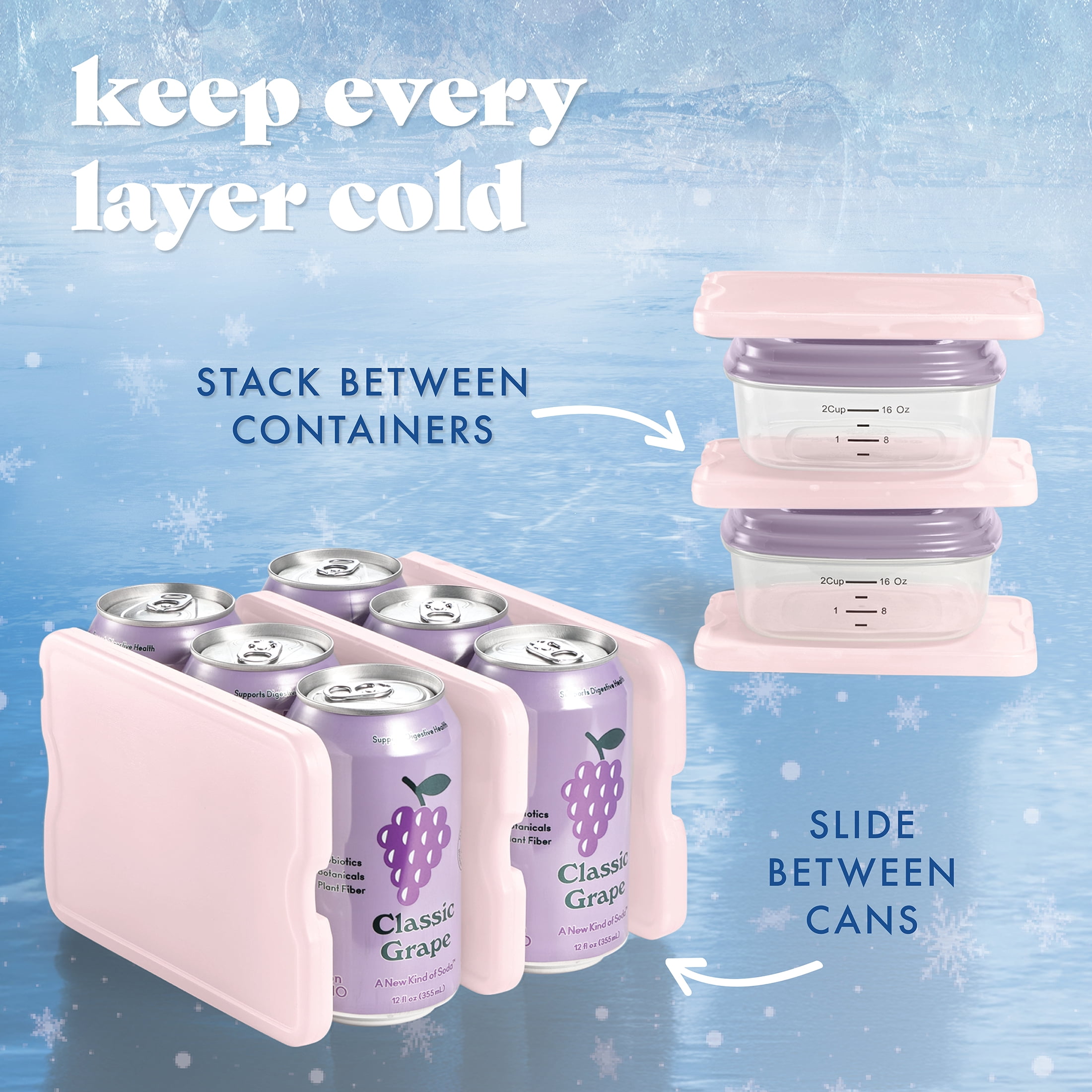 Cool Coolers by Fit & Fresh XL Slim Ice Packs, Space Saving Reusable Ice Packs for Lunch Boxes, Freezer Packs, Reusable Ice Packs for Lunch Boxes & Coolers, 4pk, Pink