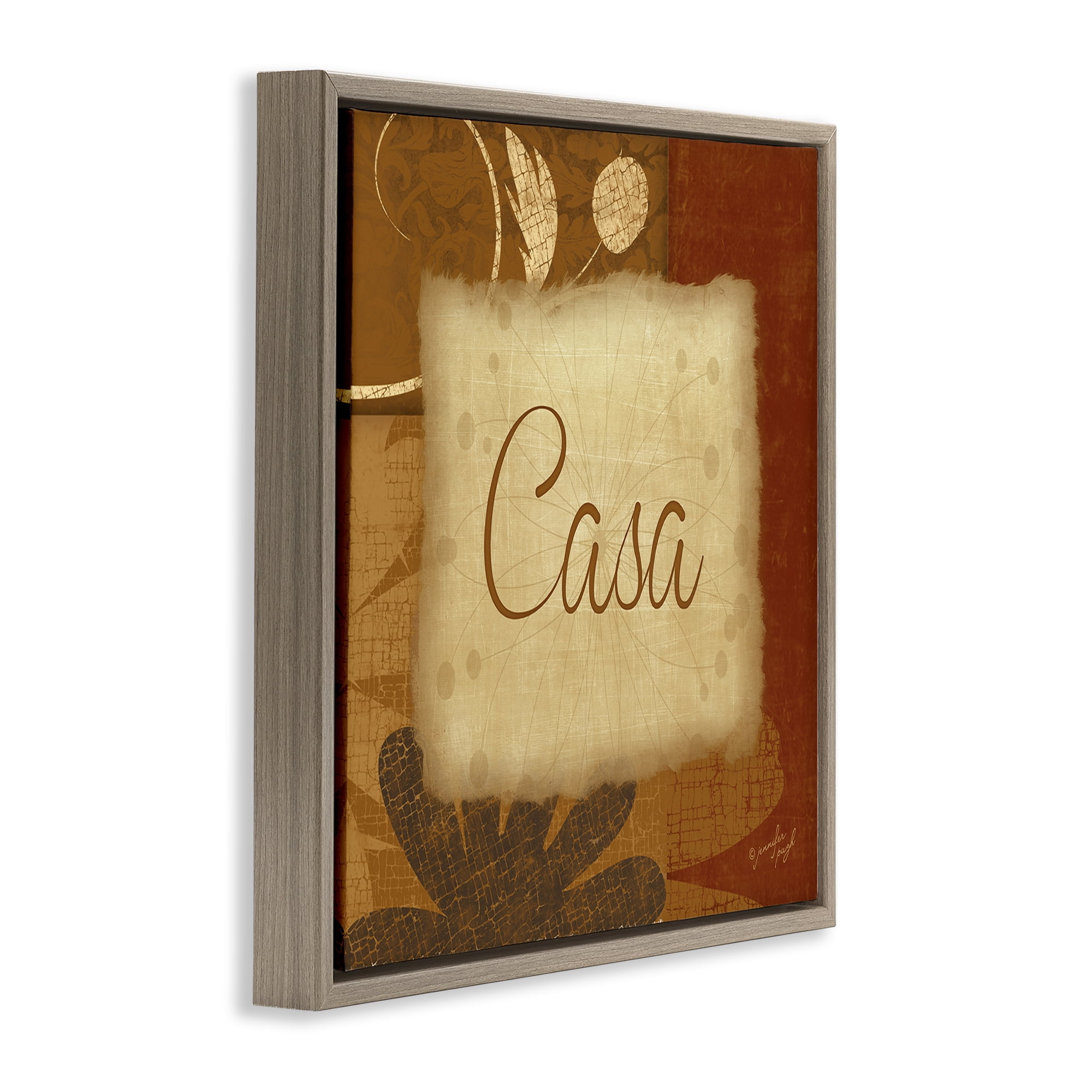Stupell Industries Casa con Flores Tradicionales Typography and Symbols Painting Brown Floater Framed Art Print Wall Art, 25 x 25