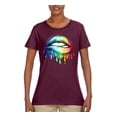 thumbnail image 2 of Wild Bobby, Colorful Neon Rainbow Biting Lips Pop Culture Womens Graphic T-Shirt, Maroon, Small, 2 of 3