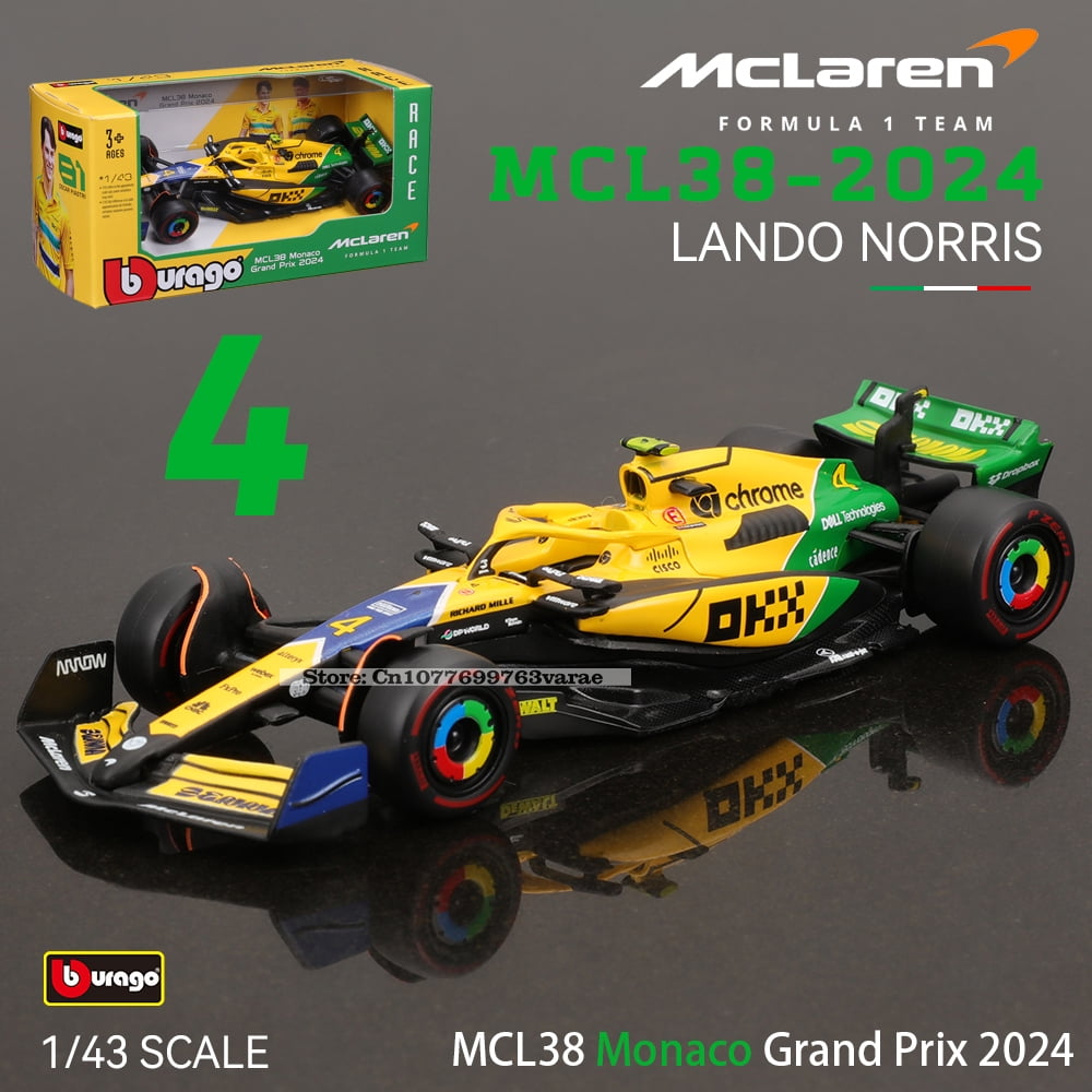 1:43 2024 F1 Mclaren Mcl38 Monaco Grand Prix F1 Alloy Miniature