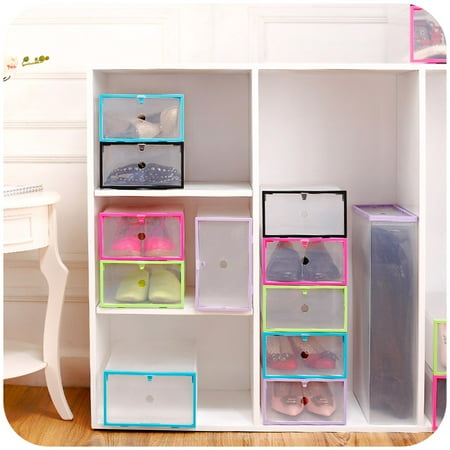 Walfront 10pcs Foldable Clear Drawer Type Plastic Shoes
