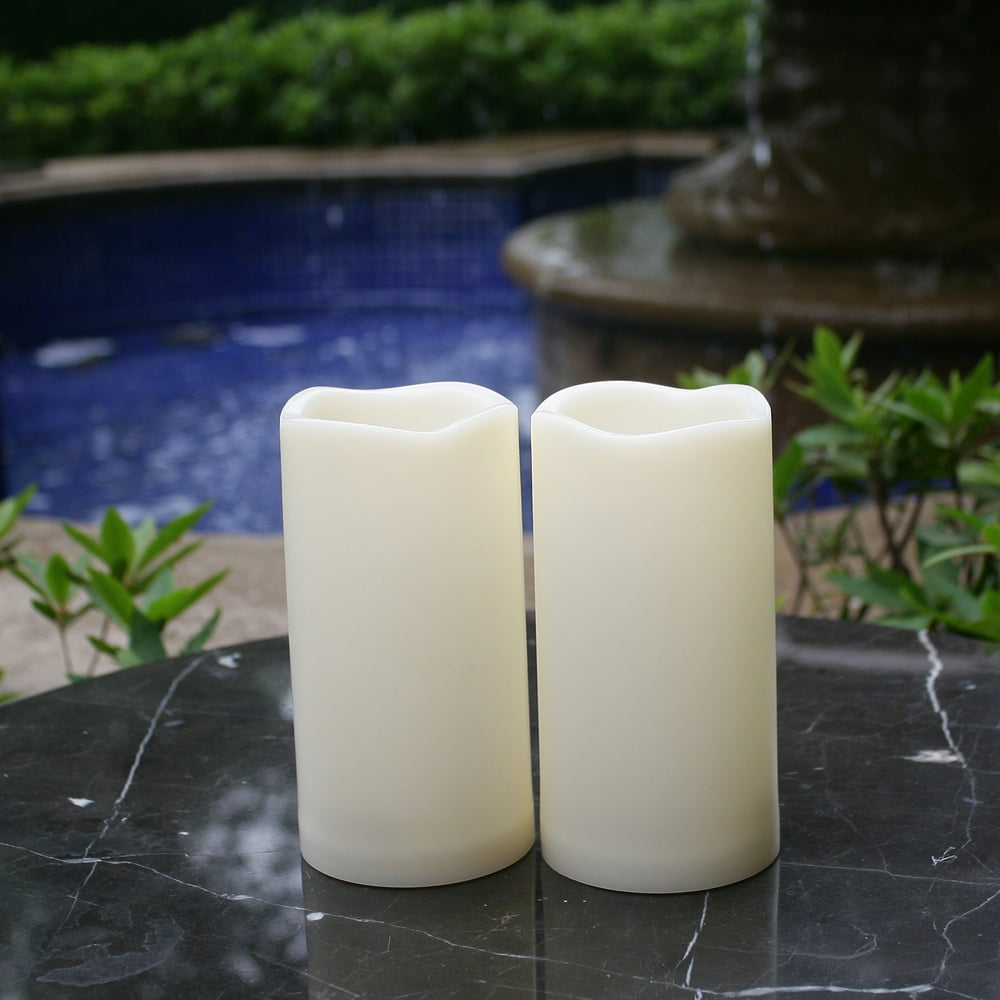 Outdoor Waterproof Flameless LED Pillar Candles with Timer Battery
