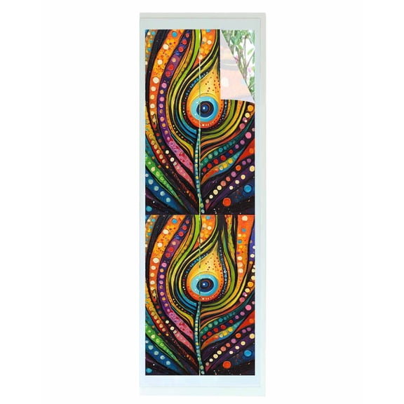 Window Privacy Film Peacock Feathers Eye Stained Glass Window Film Decorative Sun Block Window Cover Abstract Colorful Oil Painting Window Clings Static Adhesive Sticker for Bathroom 29.5"x118"