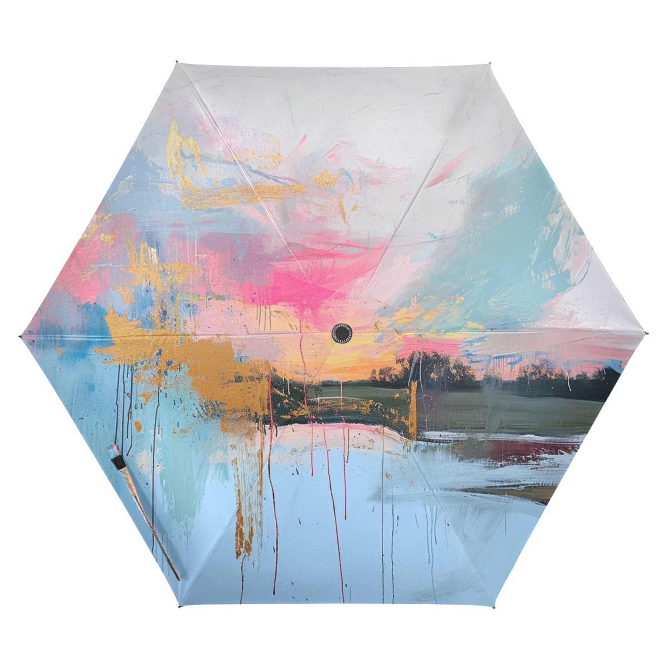 Abstract Oil Landscape Compact Sun Umbrella Windproof Travel Umbrellas for Rain Strong Portable UV Protection