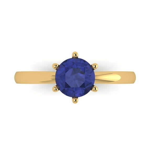 1 ct Round Cut Simulated Tanzanite Solitaire Engagement Ring for Women in 14K Yellow Gold
