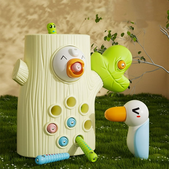 Magnetic Woodpecker Feeding Toy, Toddlers Early Learning, Fine Motor Skills Game, Strong Magnet, Birds And Worm Catching, Interactive Play, Educational