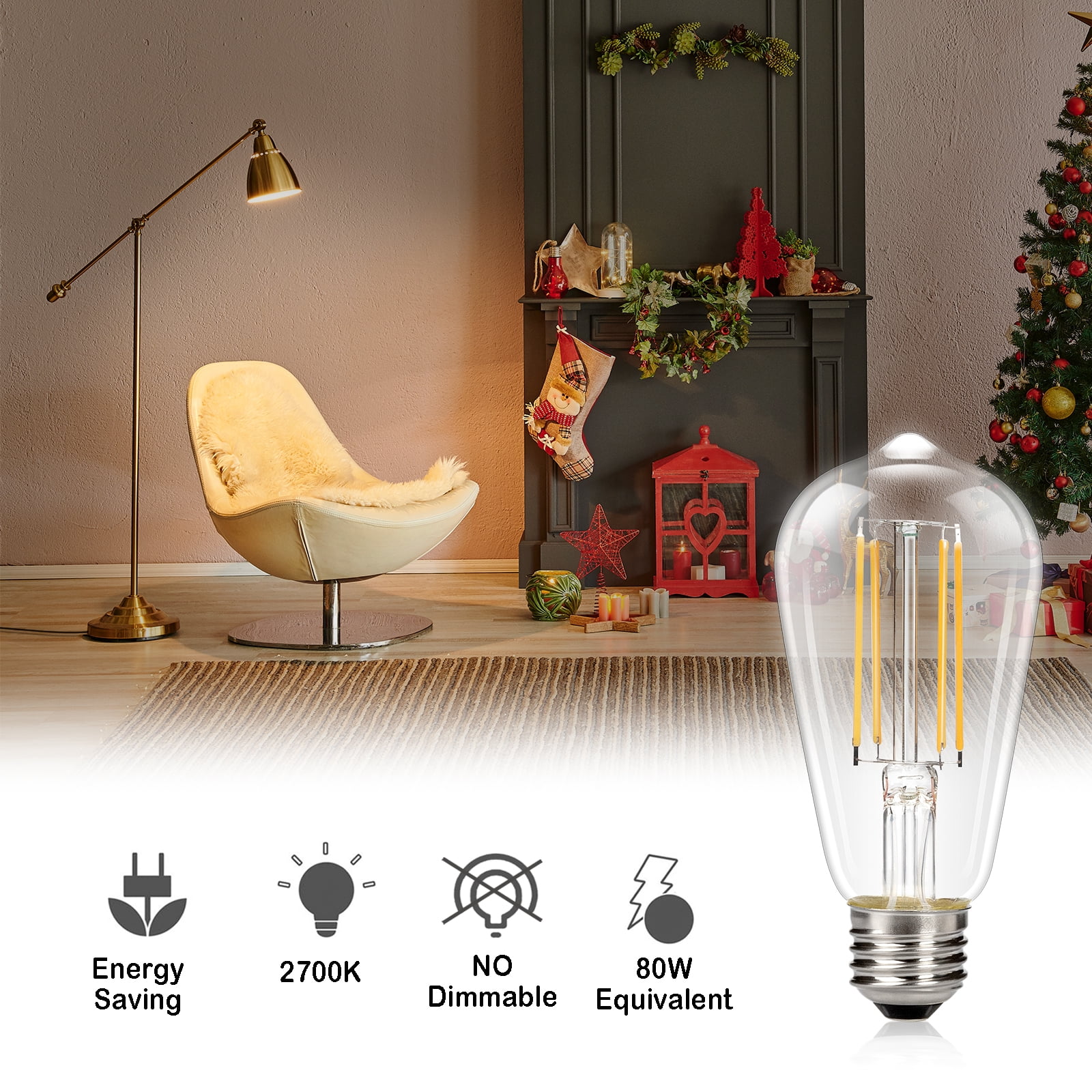 Leadleds LED 8W 100W Equivalent 2700K Warm White Decorative Light Bulbs, Enclosed Fixture Rated, 8-Pack