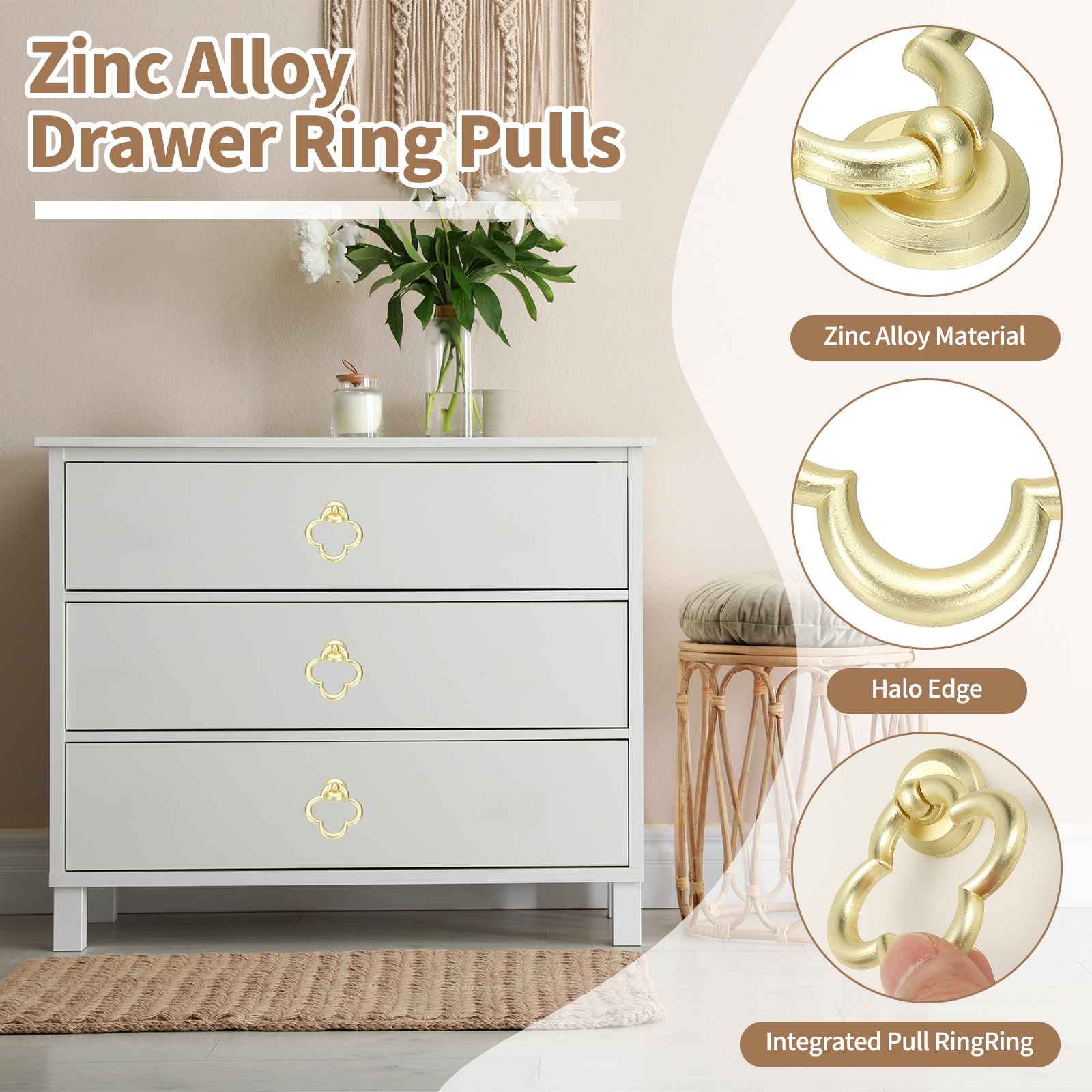 Uxcell 12Pack Drawer Ring Pulls, 2.1" Zinc Alloy Hole Ring Cabinet Knobs with Screws for Cupboard Cabinet Drawer Dresser Closet Door, Matt Copper