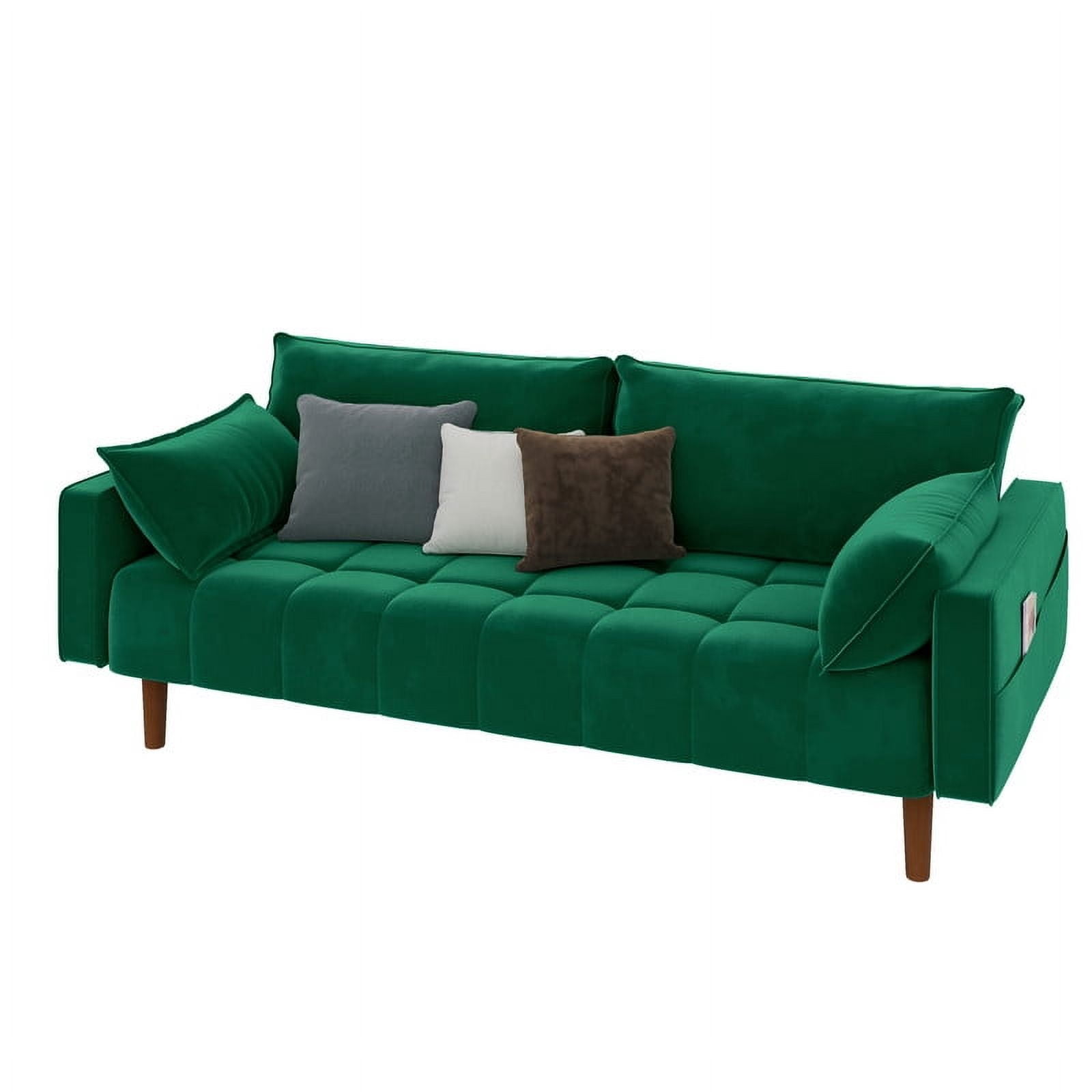 Uforic 70" Velvet Loveseat Sofa, Modern Comfortable Sofa Loveseat Small Sofa Couch with Side Storage Pockect & 2 Pillows, Button Tufted Seat Cushion for Living Room Bedroom Apartment, Green