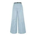 thumbnail image 5 of AINIYS Women's Wide Leg Pants Business Casual Straight Solid Office Trousers with Belt for Women Light Blue L, 5 of 6