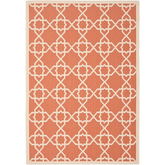 SAFAVIEH Courtyard Carol Geometric Indoor/Outdoor Area Rug, 4' x 5'7", Terracotta/Beige