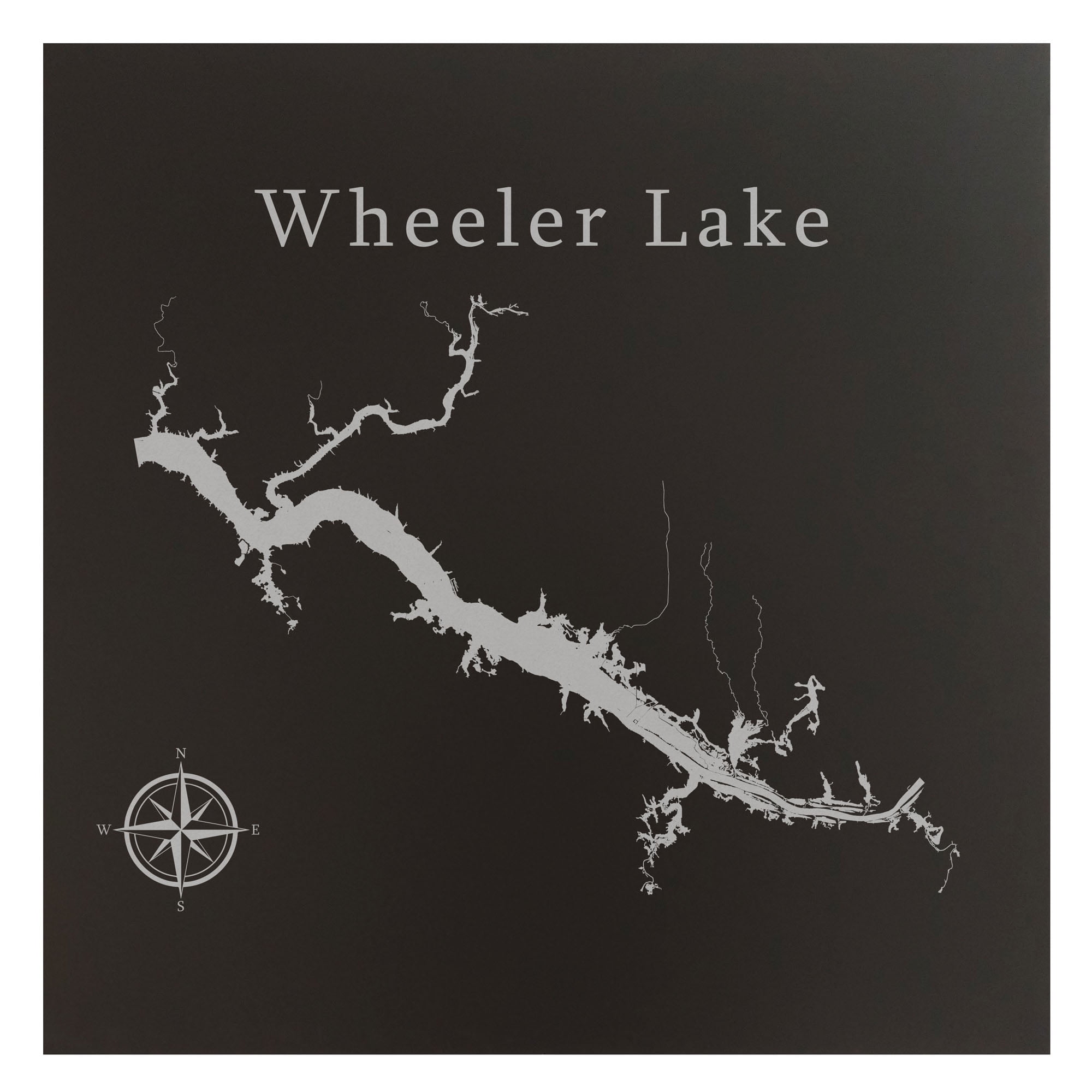 Wheeler Lake Map 24x24" Black Metal Wall Art Office Decor Gift Engraved