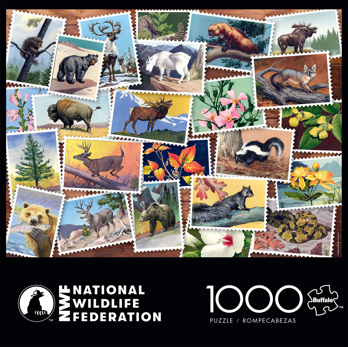 Buffalo Games National Wildlife Federation Stamp Collage 1000-Piece 26.75 x 19.75-inch Interlocking Jigsaw Puzzle for Adults Ages 14+