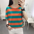 thumbnail image 5 of Tfken Women Tshirts For Summer Stripe Half Sleeve Crew Neck Tops Trendy Daily Wear Female Soft Shirts Green, 5 of 5