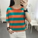 thumbnail image 4 of Gibobby Camisetas de verano para mujer Tops camiseta manga túnica cuello mujeres niñas blusa corta redonda blusa mujer a rayas estampada(Verde,G), 4 of 5