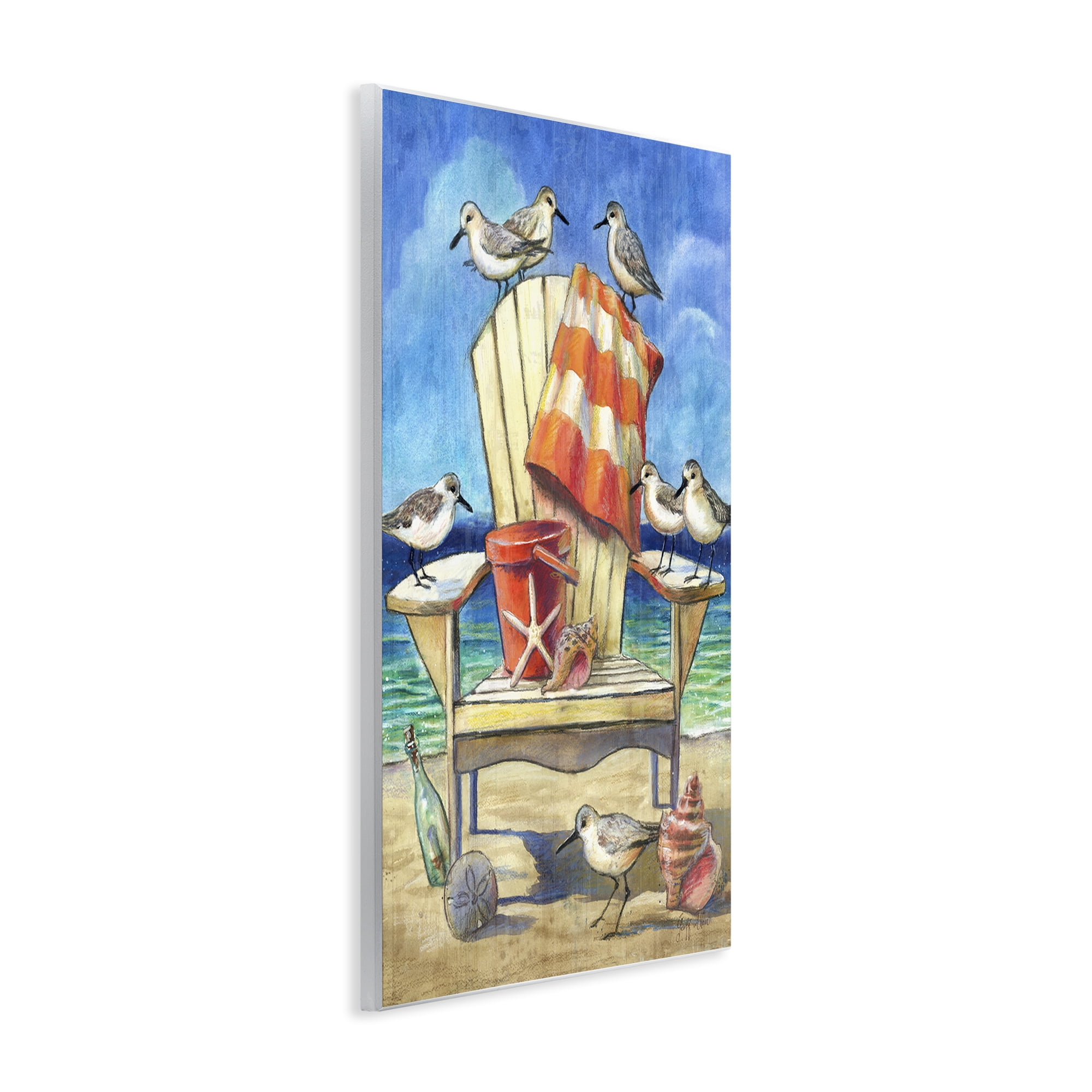 Stupell Industries Summer Beach Chair Seagulls Nautical & Beach Painting Unframed Art Print Wall Art, 10 x 15