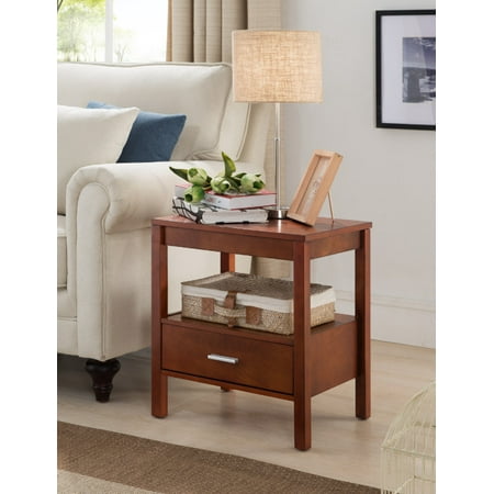 Occasional Storage - Ultima Walnut Wood Contemporary Occasional Side End Night Table Organizer With Storage Shelf & Drawer