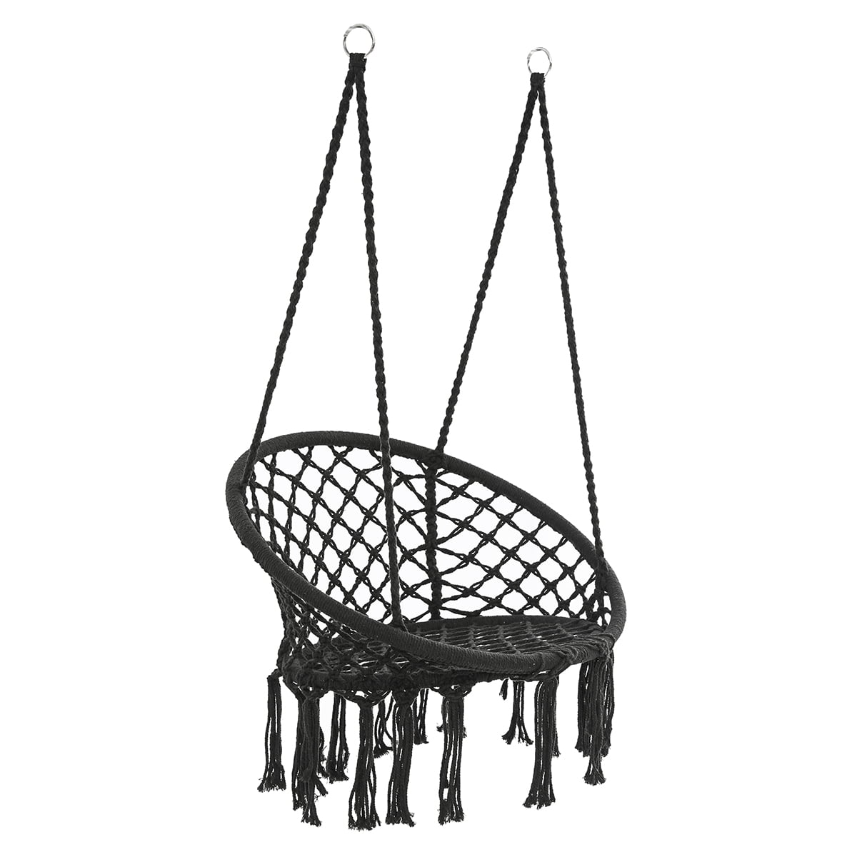 KWANSHOP Hanging Hammock Chair Macrame Swing Seat Mesh, Handmade Knitted Hanging Cotton Rope Chair for Indoor/Outdoor Home Patio Garden Back Yard, Black
