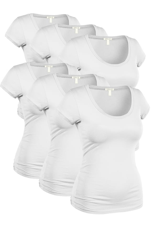 Women's Plus Classic Short Sleeve Scoop Neck 6 Pack Tshirts, White, 3XL