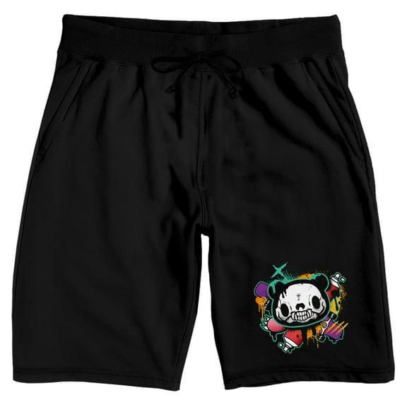 Gloomy Bear Gloomy head skull with paint spray on Black Adult lounge shorts-XL