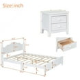 thumbnail image 3 of 3-Piece Retro Queen Platform Bed with 2 Nightstands, Modern Wooden Bed Frame with Slat Support, Upholstered Bed without Box Spring Needed, White, 3 of 9