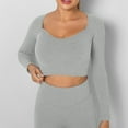 thumbnail image 2 of aidice Athletic Tops for Women Workout Scoop Neck Long Sleeve Slim Fitting Solid Color Yoga Crop Tops, 2 of 6