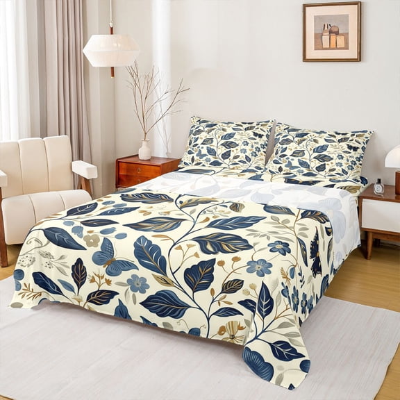 Castle Fairy Plants Leaves Twin Sheet Sets for Female Men,Flower Butterfly Bedding