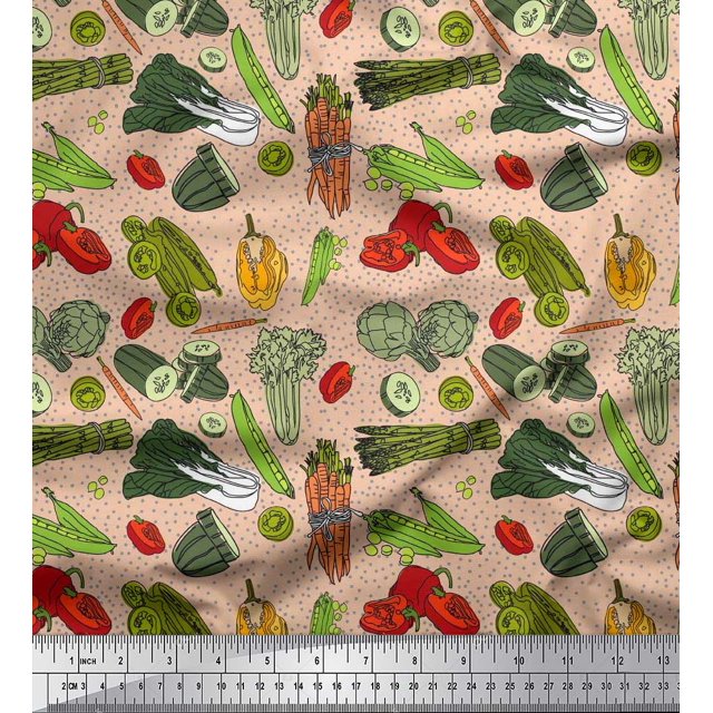 Soimoi Rayon Fabric Dot & Mix Vegetable Print Sewing Fabric Yard 42 Inch Wide