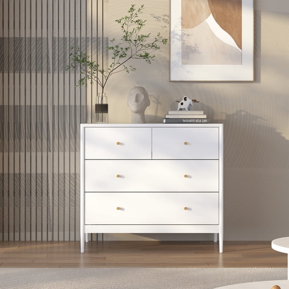 Noble House 35.4" 4-Drawer Kids Dresser, Wooden Nursery Storage Cabinet with Anti-Tip Kit for Bedroom or Closet, White