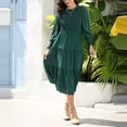 thumbnail image 3 of Sexy Dance Ladies Casual A Line Dress Long Sleeve Round Neck Long Dresses Fall Swing Dress Holiday Party Sundress for Women Blackish Green M, 3 of 4