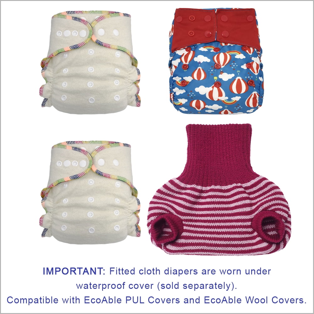 Overnight Hemp Fitted Cloth Diaper: Adjustable One-Size with Snap Buttons and 2 Cotton Hemp Inserts, Unisex Baby (1-pack)