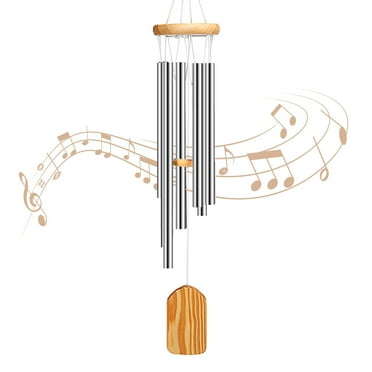 BSHAPPLUS® 25" Wind Chimes for Outside,Memorial Wind Chimes with 6 Silver Aluminum Tubes and S Hook,Clearance Wind Chimes for Home Garden Hanging Decor,Window Wind Bells