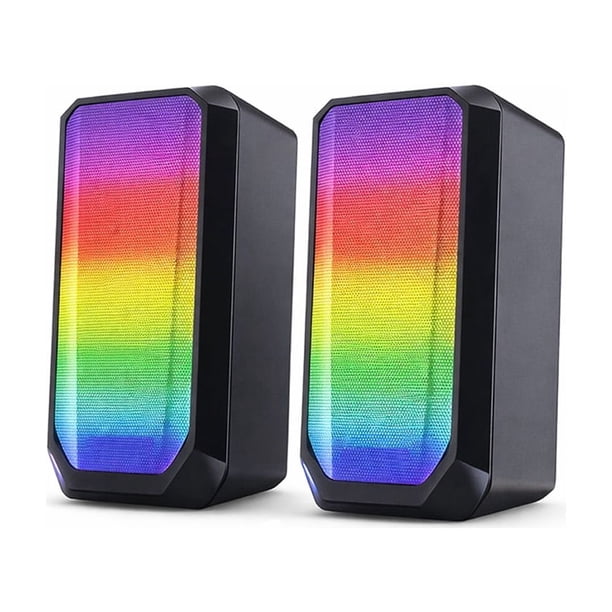 Bocinas Para Pc, Laptop Y Portatiles Con Conexión Usb Y Jack 3.5mm Sonido Estéreo 2.0 Diseño Compacto Y Luces Led Rgb, 10w, con control de volumen Altavoz multimedia Color Negro
