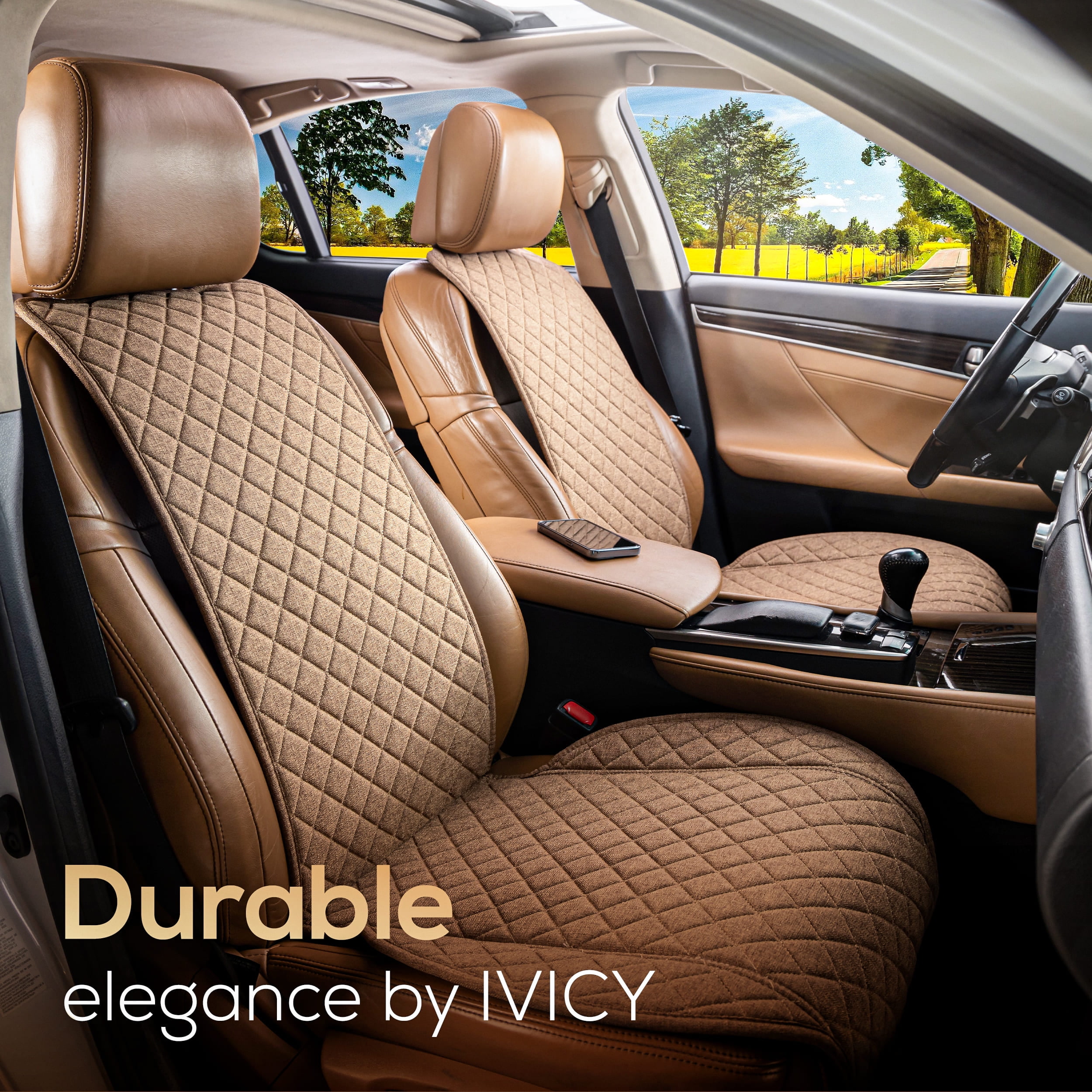 IVICY Faux Linen Front Car Seat Cover – Durable, Non-Slip Seat Protector for Cars – 1 Unit, Brown