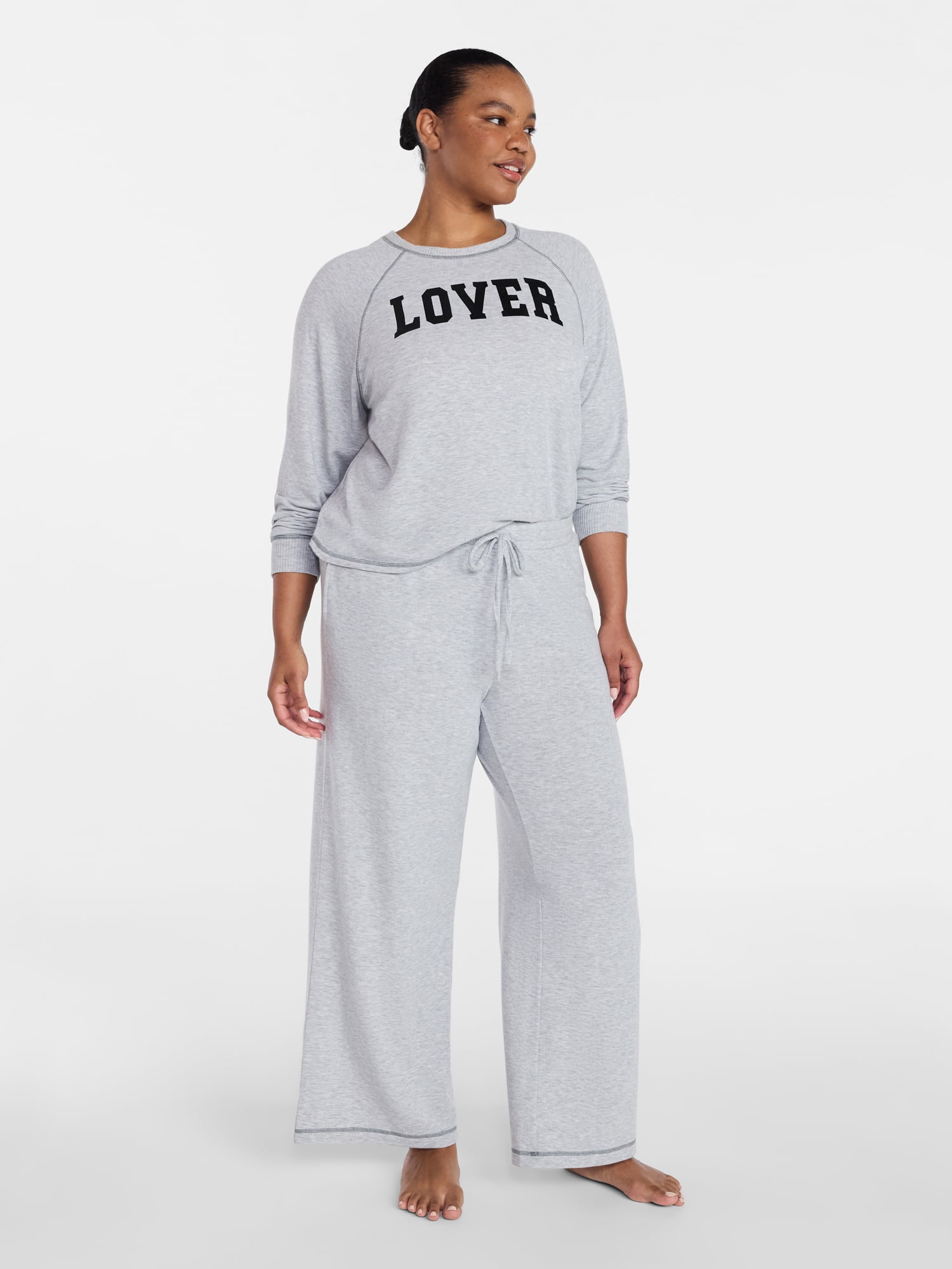 Joyspun Women's Cozy Lounge Collection Hacci Knit Long Sleeve Sleep Top, Sizes XS to 3X