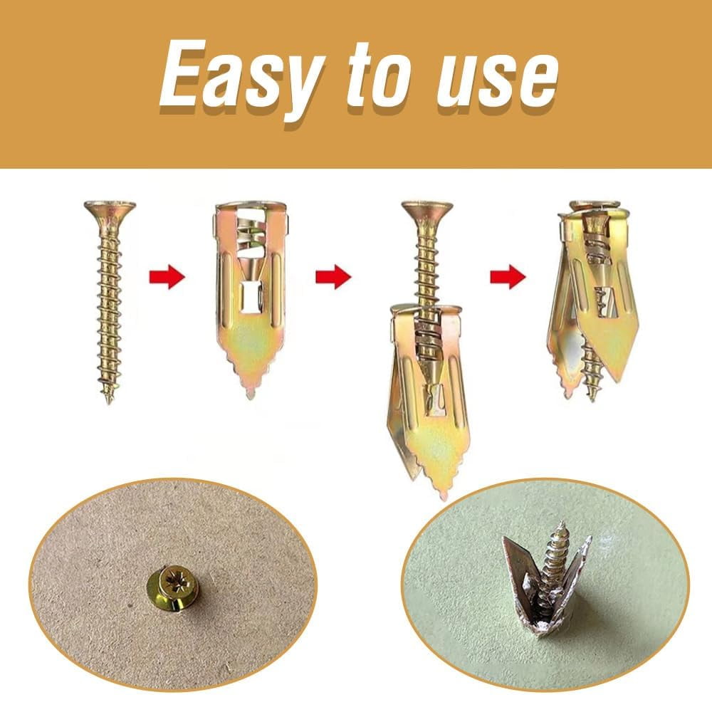 150 Set Self Drilling Drywall Anchors, Zinc Plated Steel Self-Drilling Anchors, Drywall Self-Drilling Anchors with Screws Kit, Self-Drilling Anchors Screws, for Tv, Shelf Straps, Bike, Cabinets