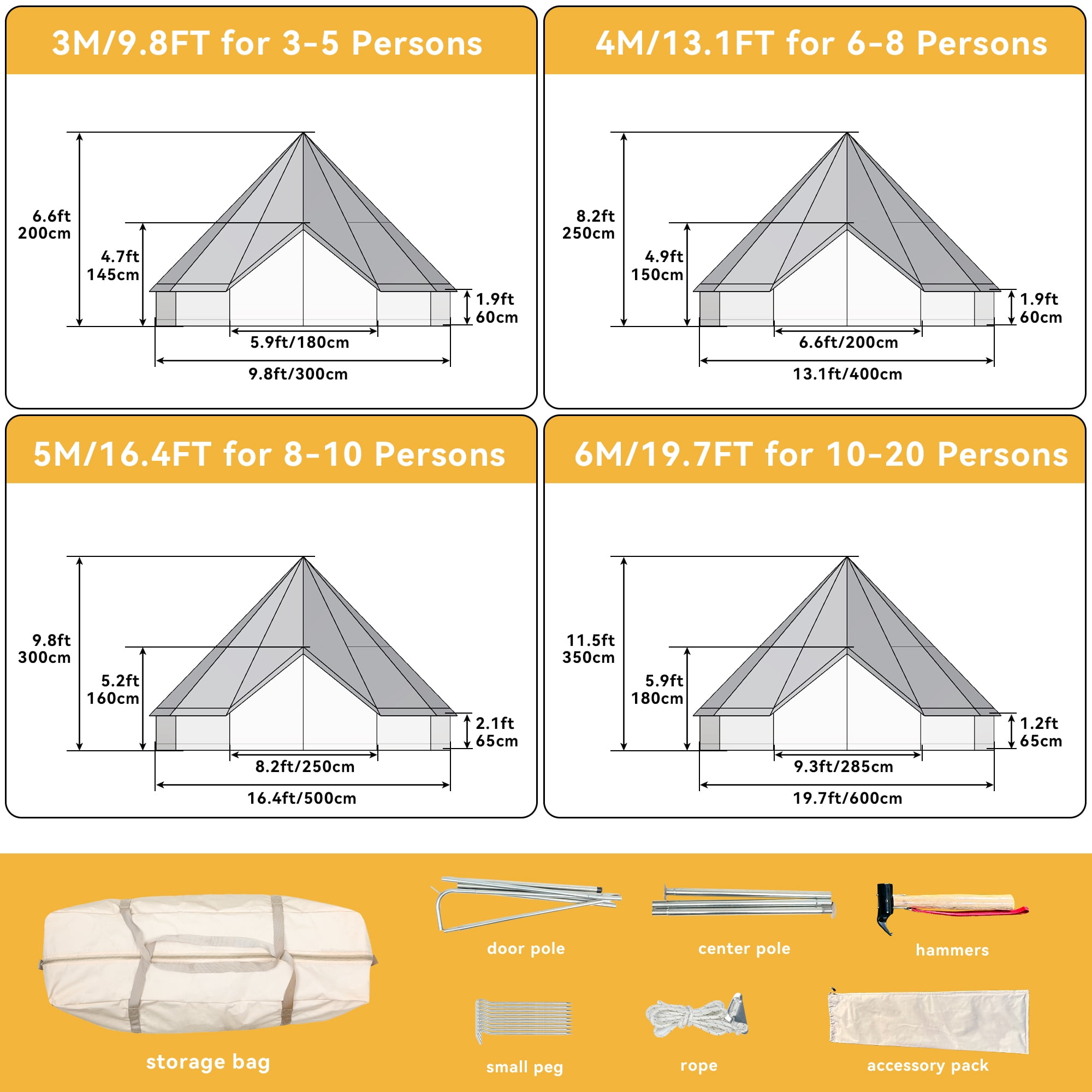 Dextrus Camping Tent with Stove Jacks & 4 Breathable Windows Cotton for Outdoor Family Party, Camping, Picnic, Barbecue