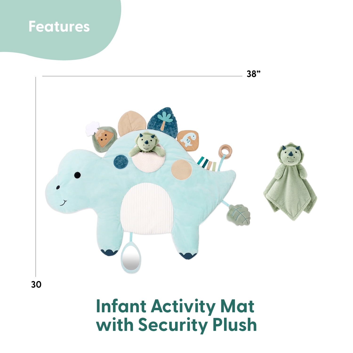 The Peanutshell Tummy Time Baby Play Mat & Lovey Security Blanket Set for Babies, Dinosaur
