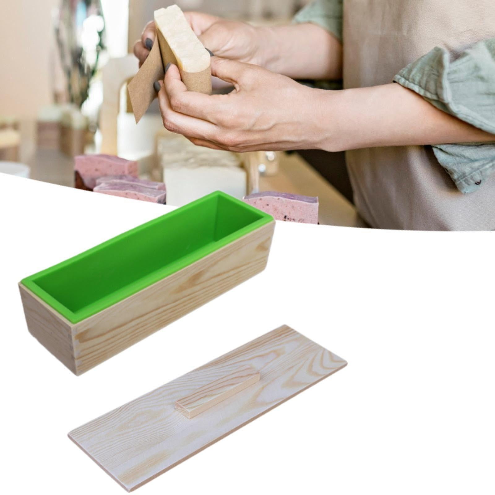 QccHieUs Rectangle Handmade Soap Mould with Wood Box for Candles Making Soap Supplies Green