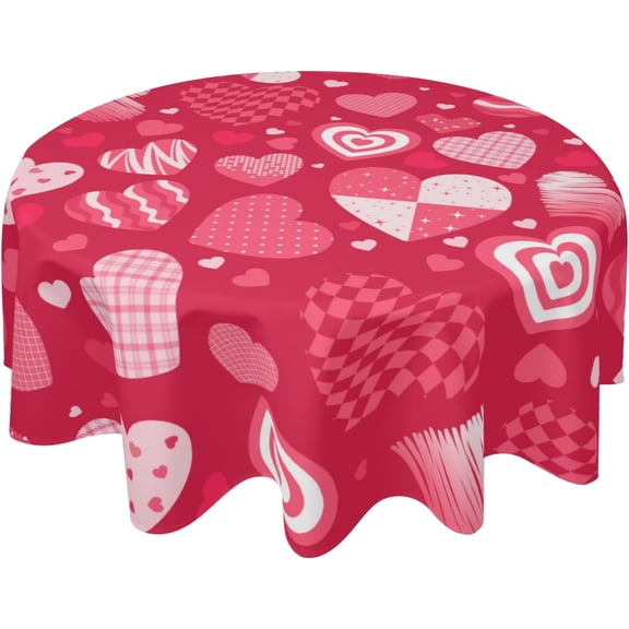 Valentine''s Day Tablecloth Red and Pink Love Heart Round Tablecloth 60 Inch Valentines Day Pink Table Cloth for Farmhouse Kitchen Decor Polyester Fabric Holiday/Spring Table Cover for Party Outdoor