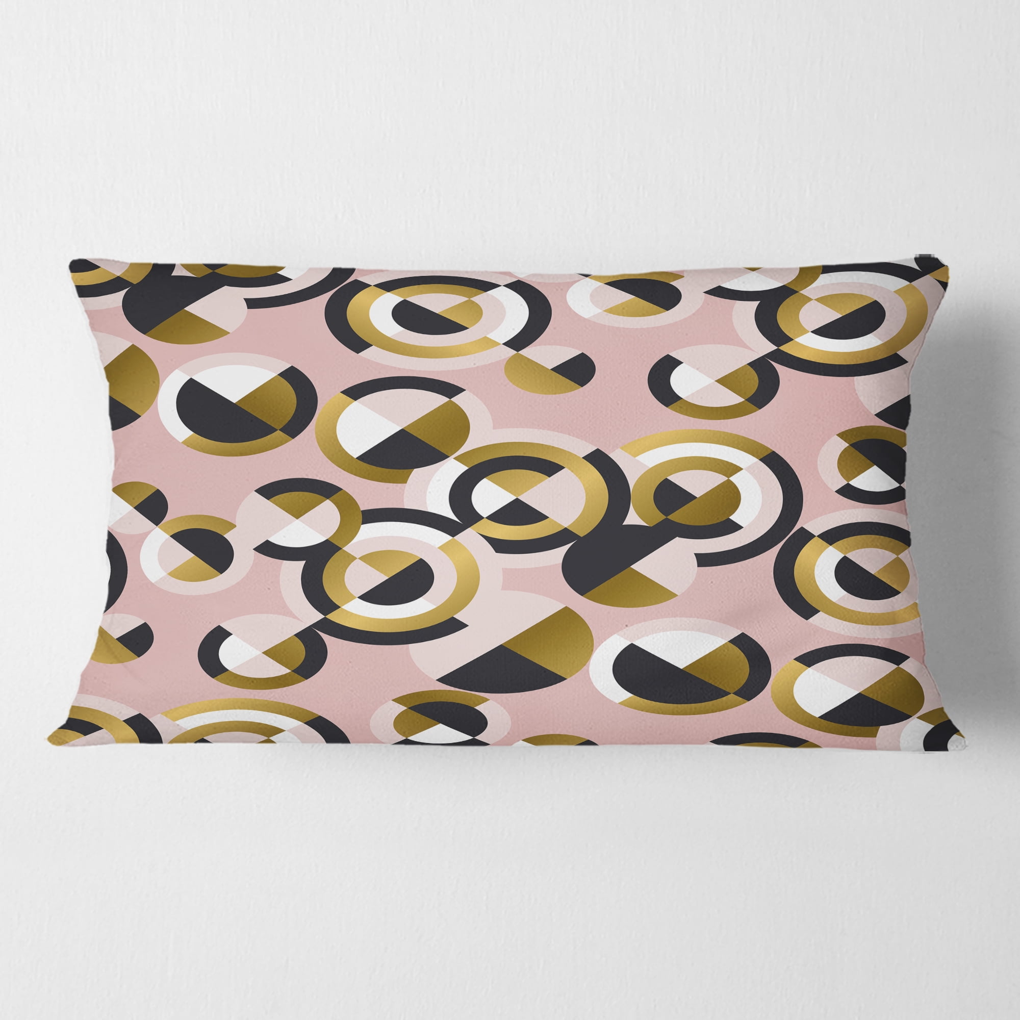 Designart Circular geometric shapes retro pattern' Mid-Century Modern Throw Pillow - 12x20