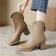 thumbnail image 3 of Mid Calf Dress Boots for Women 2024 Fashion Square Toe Leather Block High Heel Wide Ankle Booties, 3 of 6