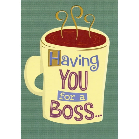 Designer Greetings Large Coffee Cup on Green Grid Background Humorous : Funny Boss's Day Card