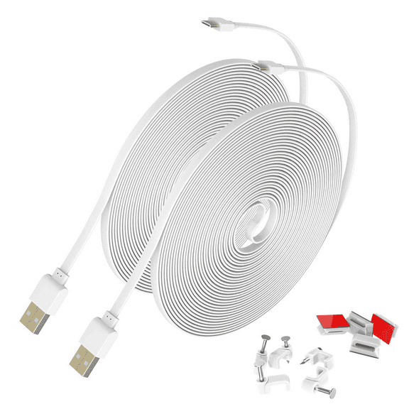 BENSN 2 Pack 10 Ft Camera Power Extension Cable for Home Security Camera, USB to Micro USB Flat Power Cord