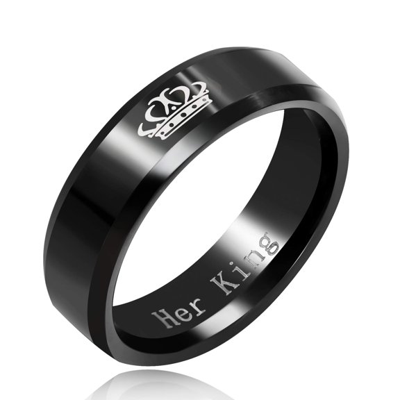 Uloveido Her King Ring Black Stainless Steel Matching Promise Wedding Engagement Band for Men SN140, 1 Piece Size 8