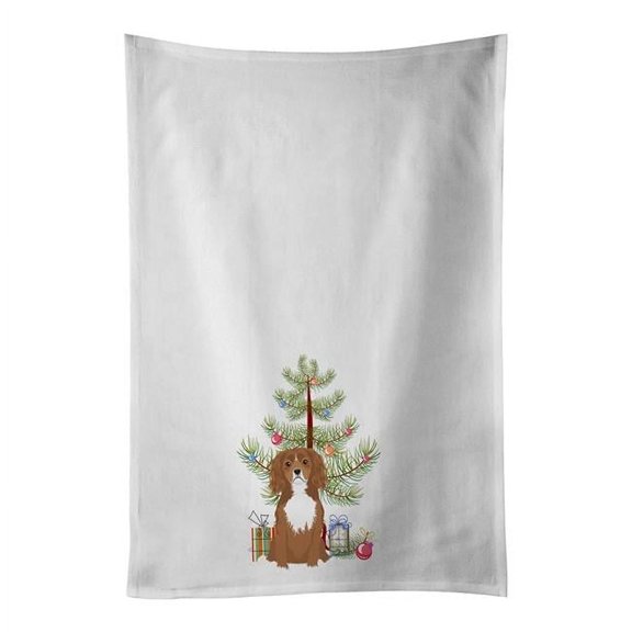 Carolines Treasures WDK3078WTKT 28 x 19 in. Unisex Cavalier King Charles Spaniel Ruby Christmas White Dish Towels Kitchen Towel - Set of 2