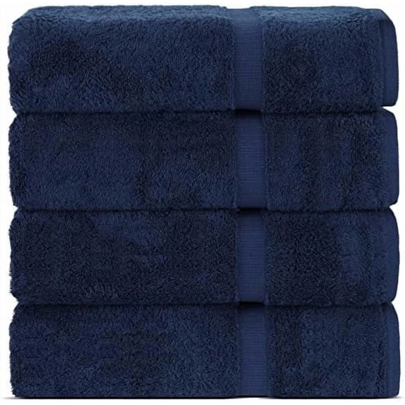 | Hotel & Spa Quality 100% Cotton Premium Turkish Towels | Soft & Absorbent (4-Piece Bath Towels, Navy)