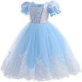 thumbnail image 3 of FYMNSI Girls Princess Halloween Costume Fancy Dress Kids Carnival Christmas Birthday Party Book Week Cosplay Tulle Dress with Accessories 5-7 Years Ocean Blue, 3 of 8