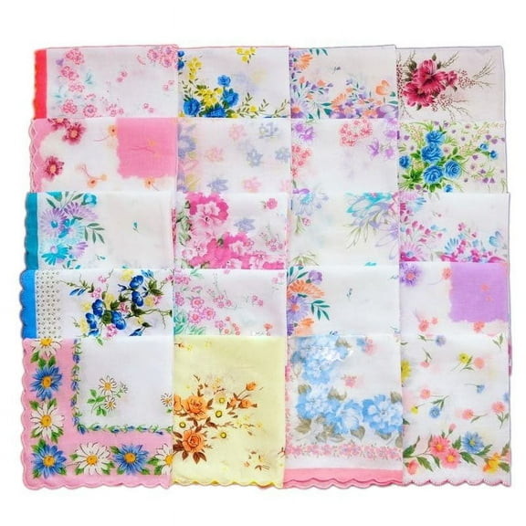 SSKFHGI 20 pcs Cotton Ladies Child Flower Vintage Handkerchiefs Wholesale Sale