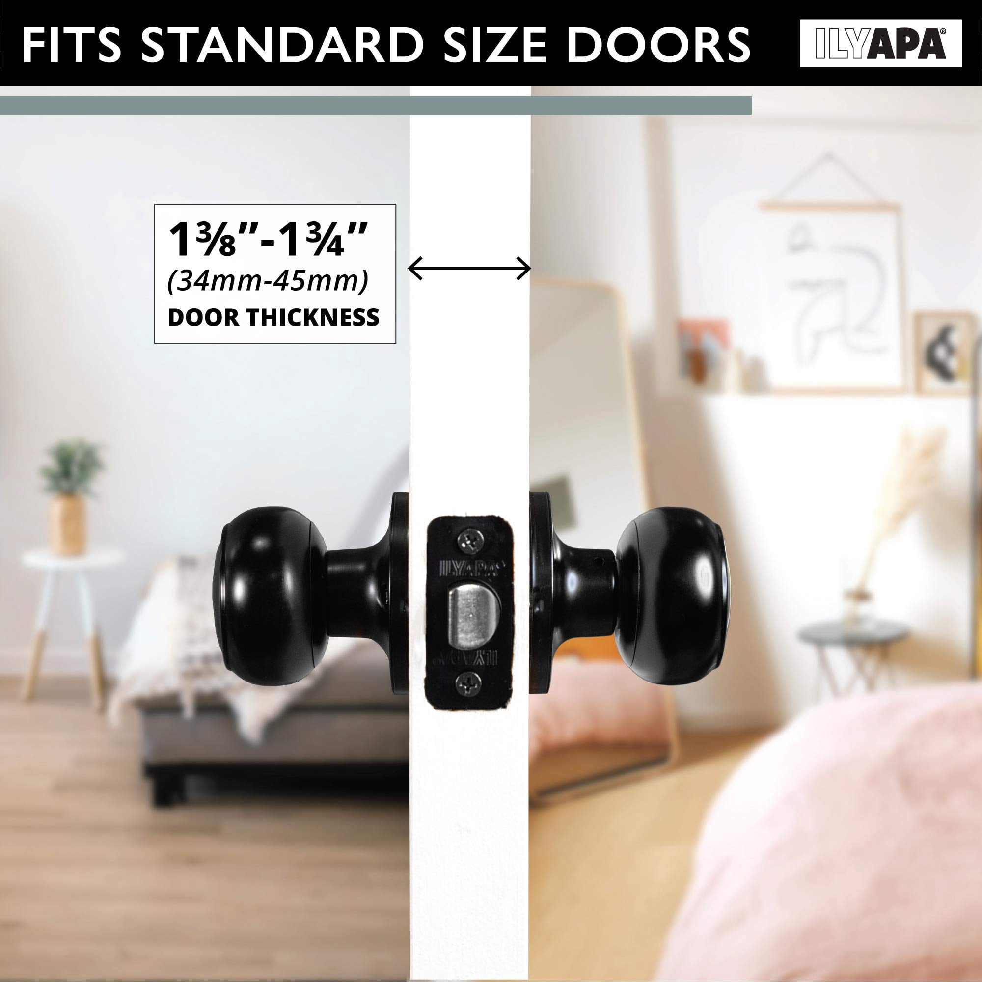 Ilyapa Passage Door Knobs, Colonial Style Closet Door Handle Matte Black Bedroom Inside Knobs Interior Hall Non Locking Indoor Doorknob, 10 Pack